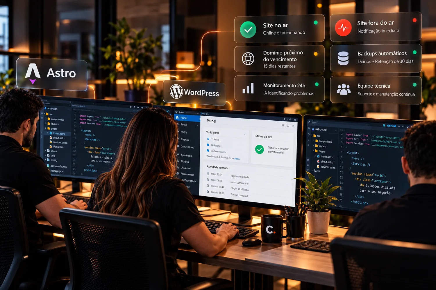 Manutenção WordPress e Astro com monitoramento de IA
