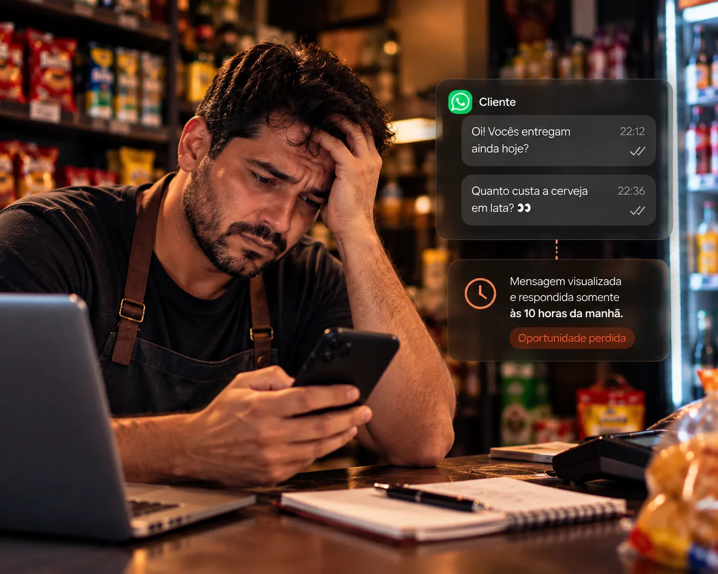 Cliente sem resposta no WhatsApp fora do horário comercial