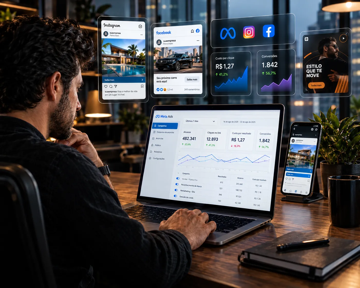 Anúncio Meta Ads no feed do Instagram e Facebook