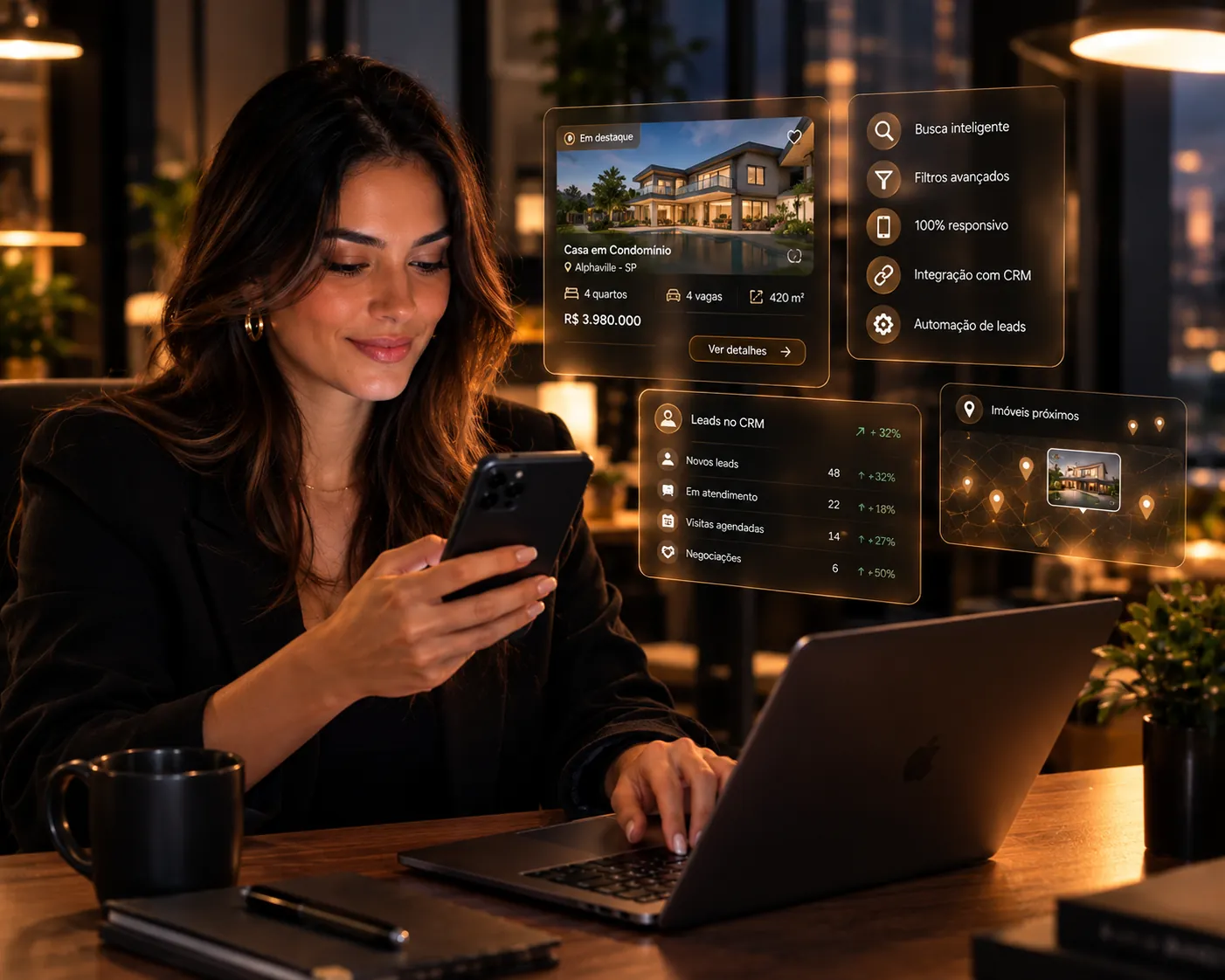 Cliente comparando portais imobiliários no celular