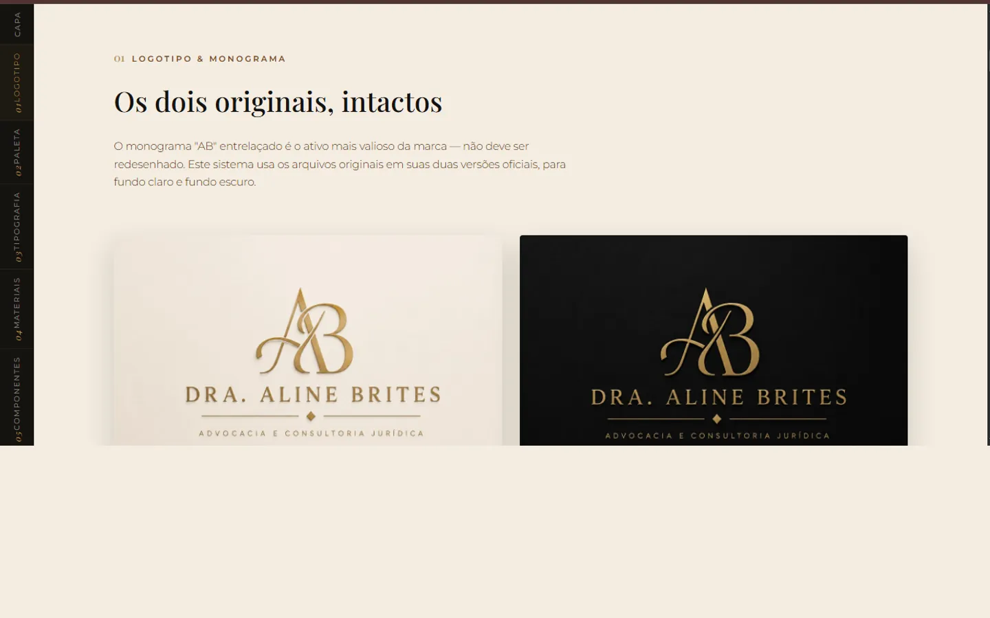 Design system — logotipo e monograma, versões claro e escuro