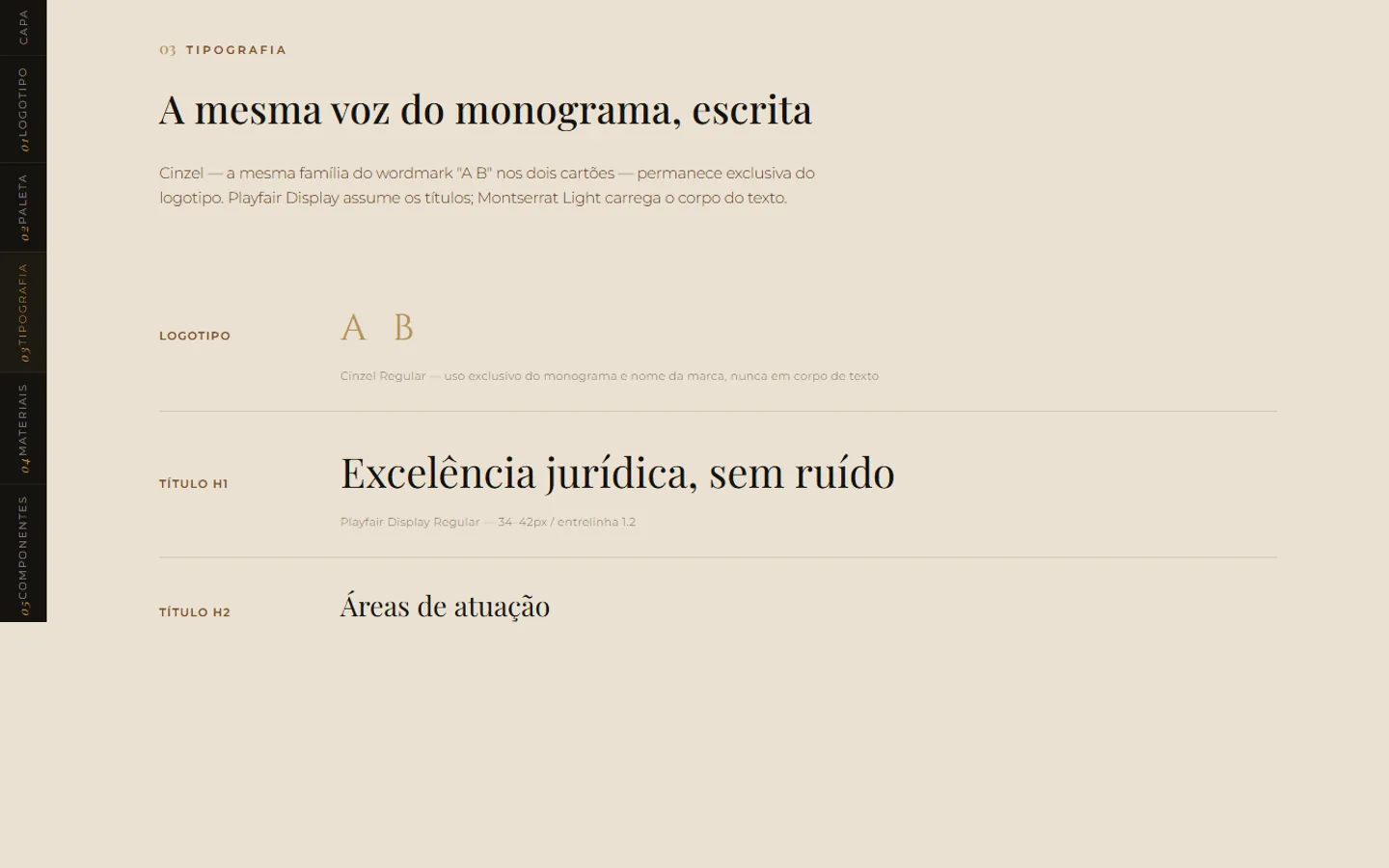 Design system — tipografia: Cinzel, Playfair Display e Montserrat