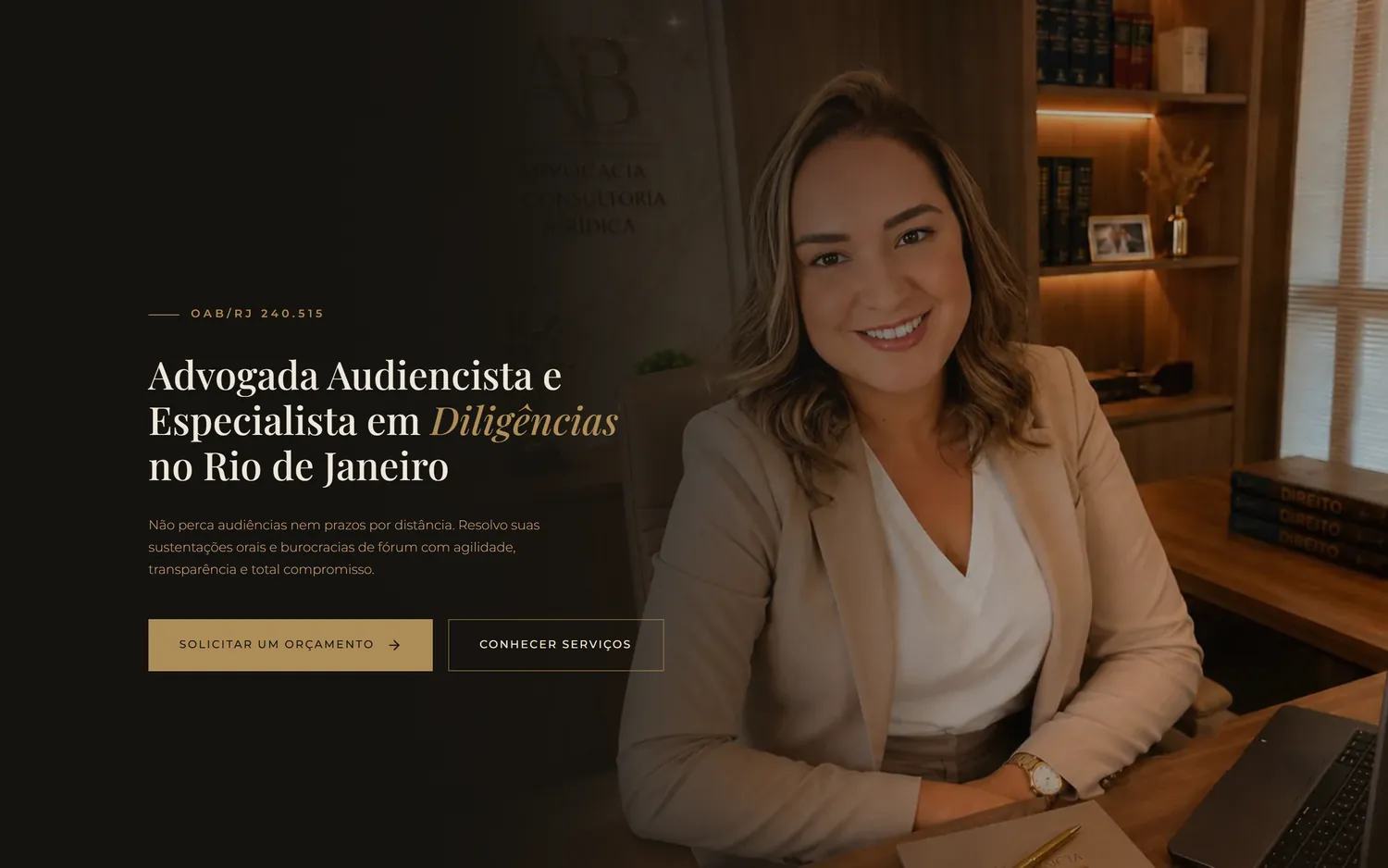 Seção de serviços do site da Dra. Aline Brites — audiências, diligências e correspondência jurídica