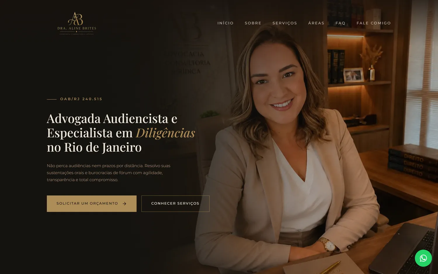 Site da Dra. Aline Brites — advogada audiencista e diligências na Região dos Lagos, RJ