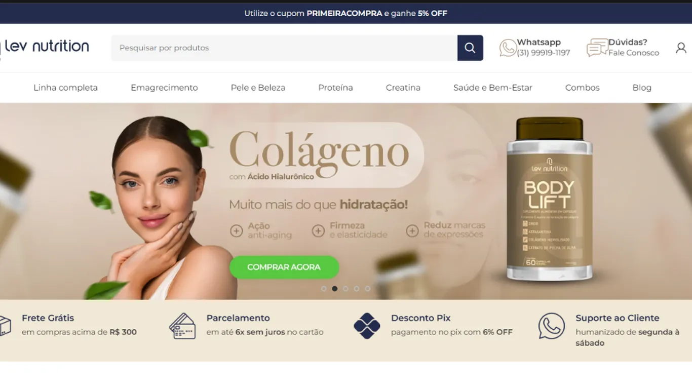 Loja virtual da Lev Nutrition — suplementos alimentares