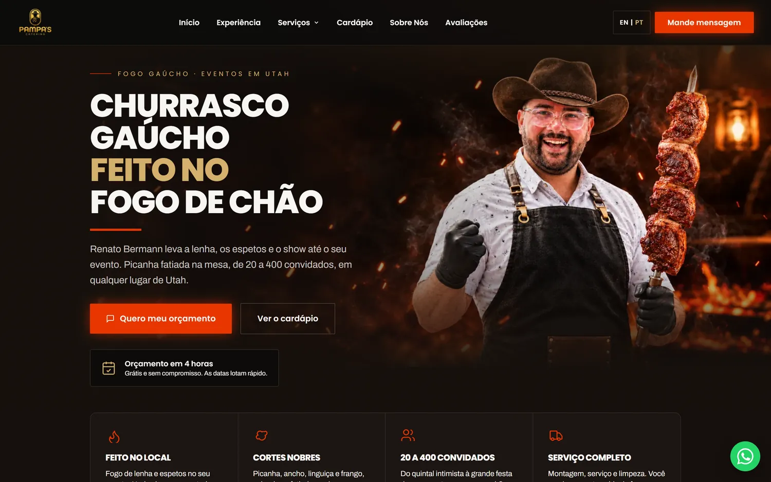 Site do Pampa's Catering em português — versão PT