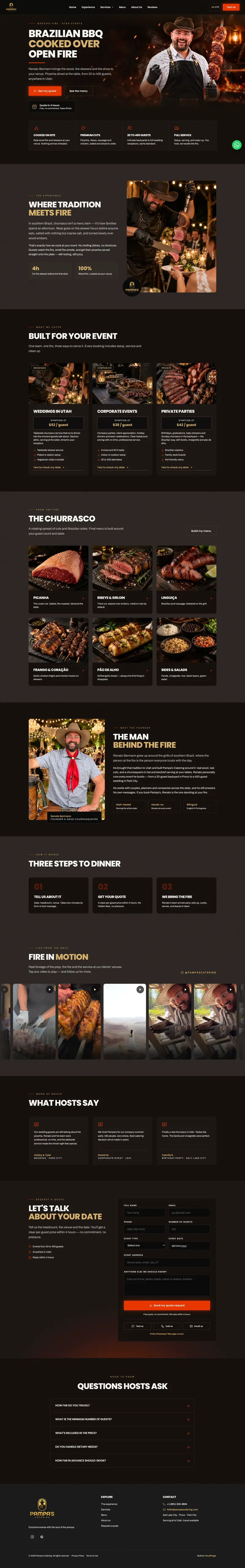 Estrutura do site do Pampa's Catering em Astro — página inteira