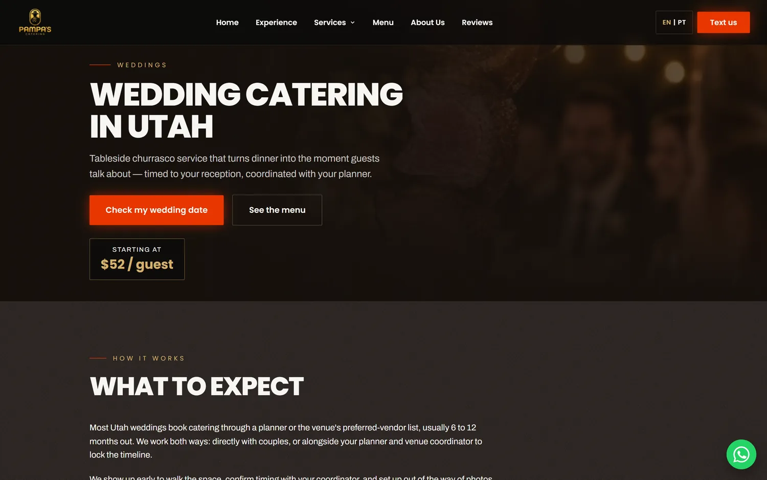 Página de casamentos do Pampa's Catering — SEO para wedding catering Utah