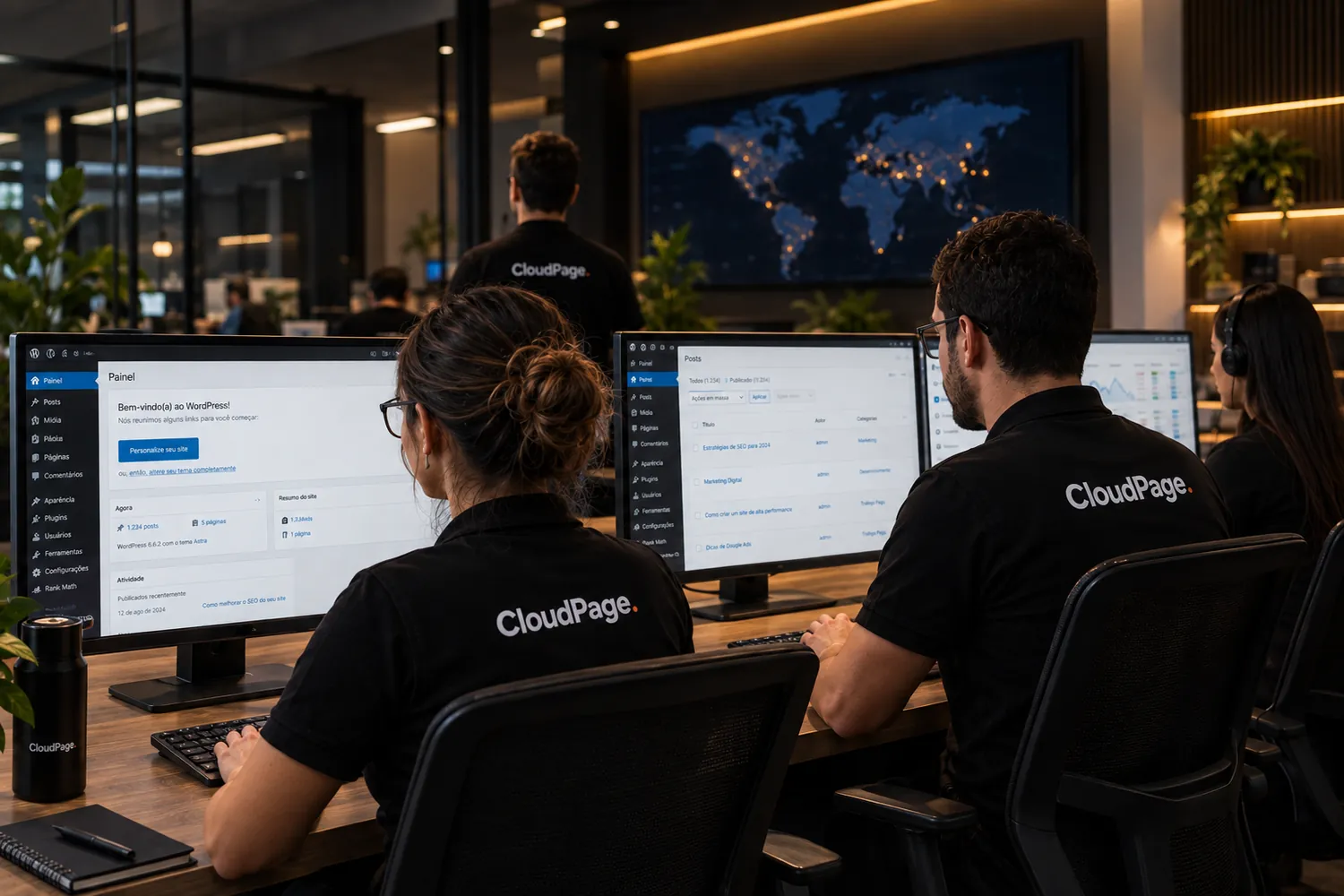 Equipe CloudPage trabalhando com WordPress e SEO