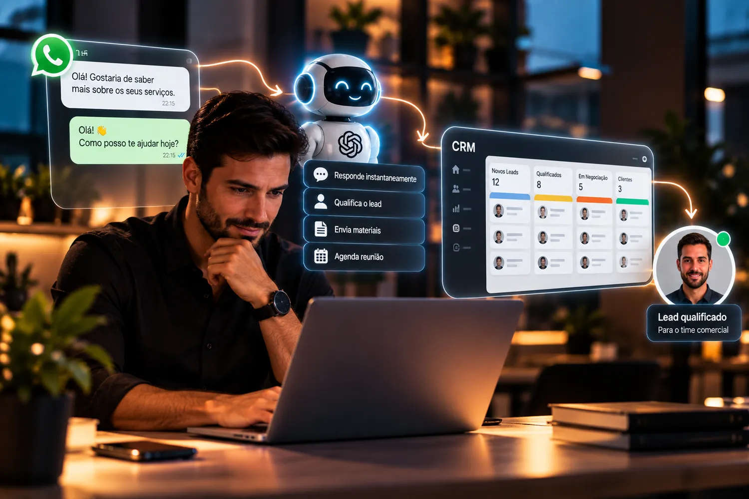 Exemplo prático de CRM e IA: clínica odontológica respondendo leads automaticamente no WhatsApp em 30 segundos