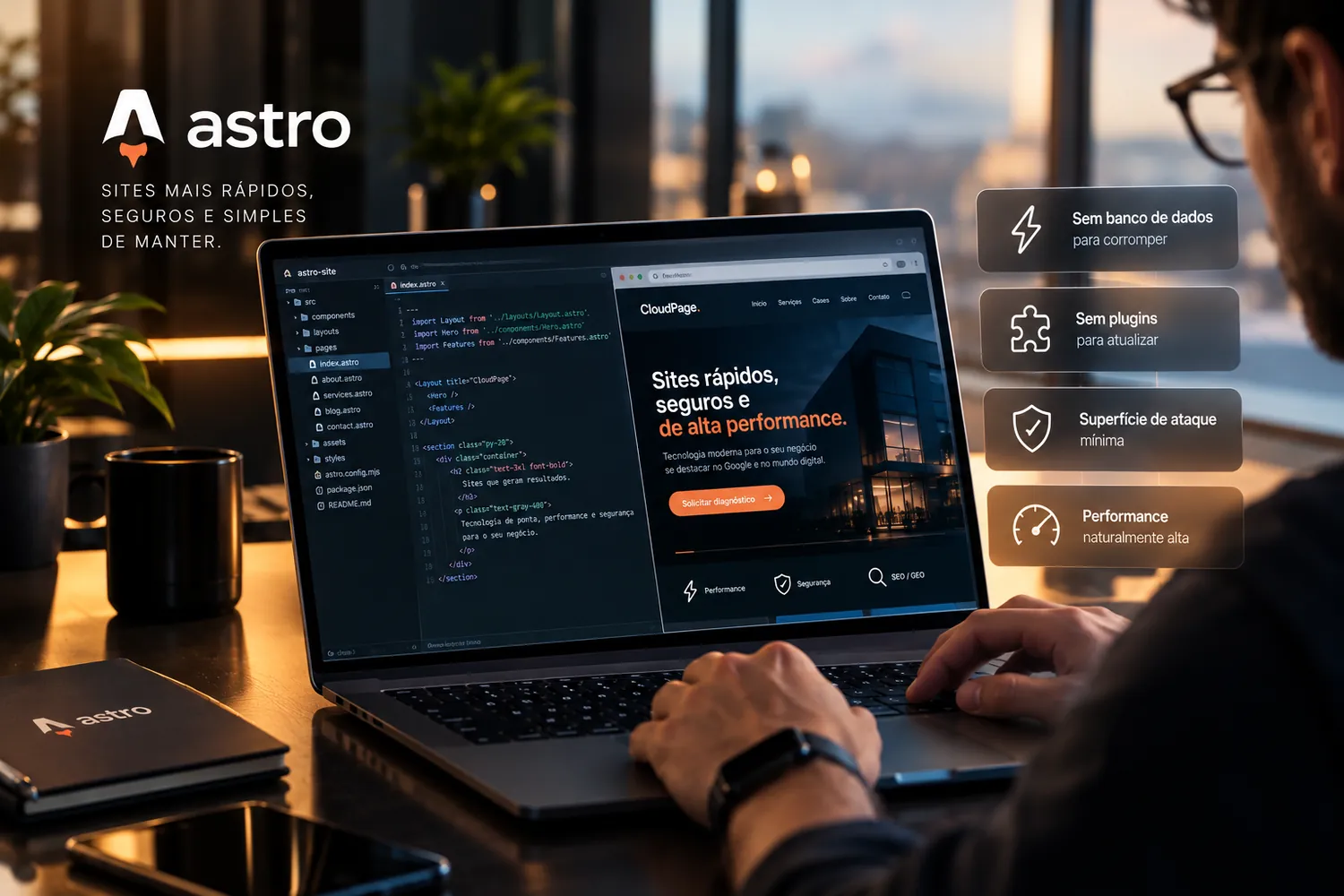 Manutenção de sites Astro: vantagens de sites estáticos em segurança e performance comparados ao WordPress